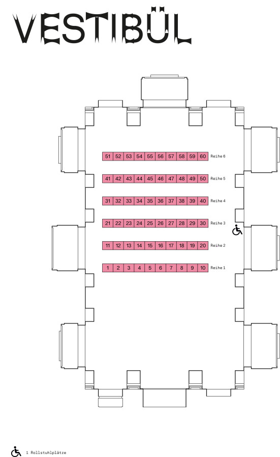 Saalplan der Spielstätte Vestibül mit farbiger Hinterlegung der Sitzplätze