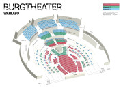 Saalplan des Burgtheaters fürs Wahlabonnement mit farblicher Hinterlegung der einzelnen Preiskategorien