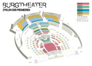 Saalplan des Burgtheaters für die Zyklen der Premieren mit farblicher Hinterlegung der einzelnen Preiskategorien
