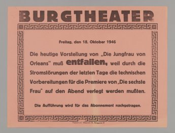 Abb. 11 / Theaterzettel mit Anzeige einer wegen Stromausfall abgesagten Vorstellung, 1946