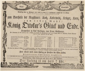 Abb. 3 / Theaterzettel zur Uraufführung von König Ottokars Glück und Ende, 1825