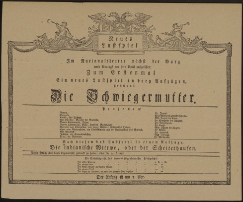 Abb. 1 / Erster Theaterzettel des Burgtheaters, 1776