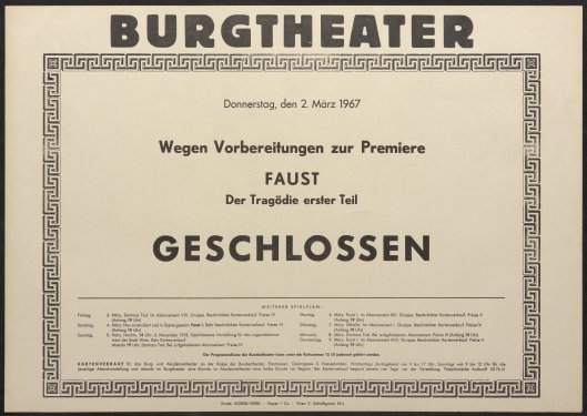 Abb. 6 / Theaterzettel mit der Anzeige „GESCHLOSSEN“, 1967