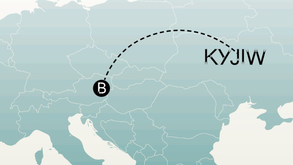 Landkarte von Europa mit einer Verbindungslinie zwischen Wien und Kyjiw